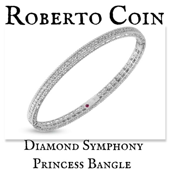 Authentic New Roberto Coin Diamond Symphony Princess Bangle In 18kt White Gold - Picture 1 of 16